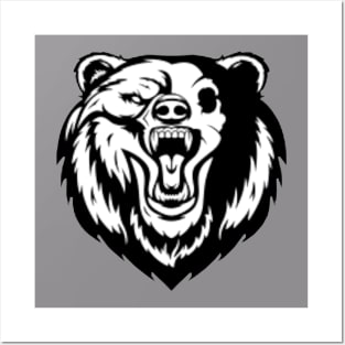 Cool black bear head design with a angry face. Posters and Art